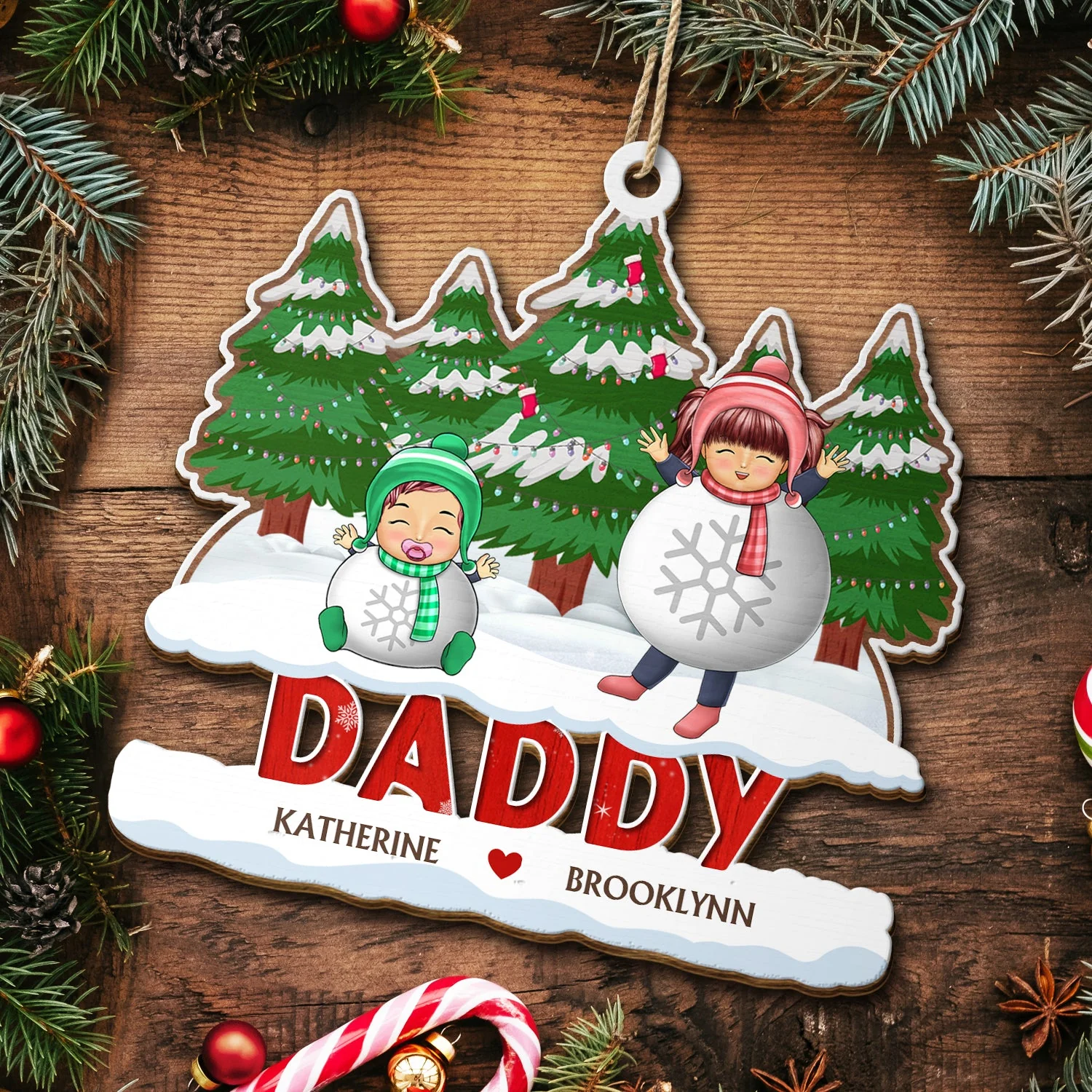 Christmas Cosplay Grandkids Nana Papa Mommy Dad - Loving Gift For Grandpa, Grandma, Grandparents - Personalized Wooden Cutout Ornament - Image 5