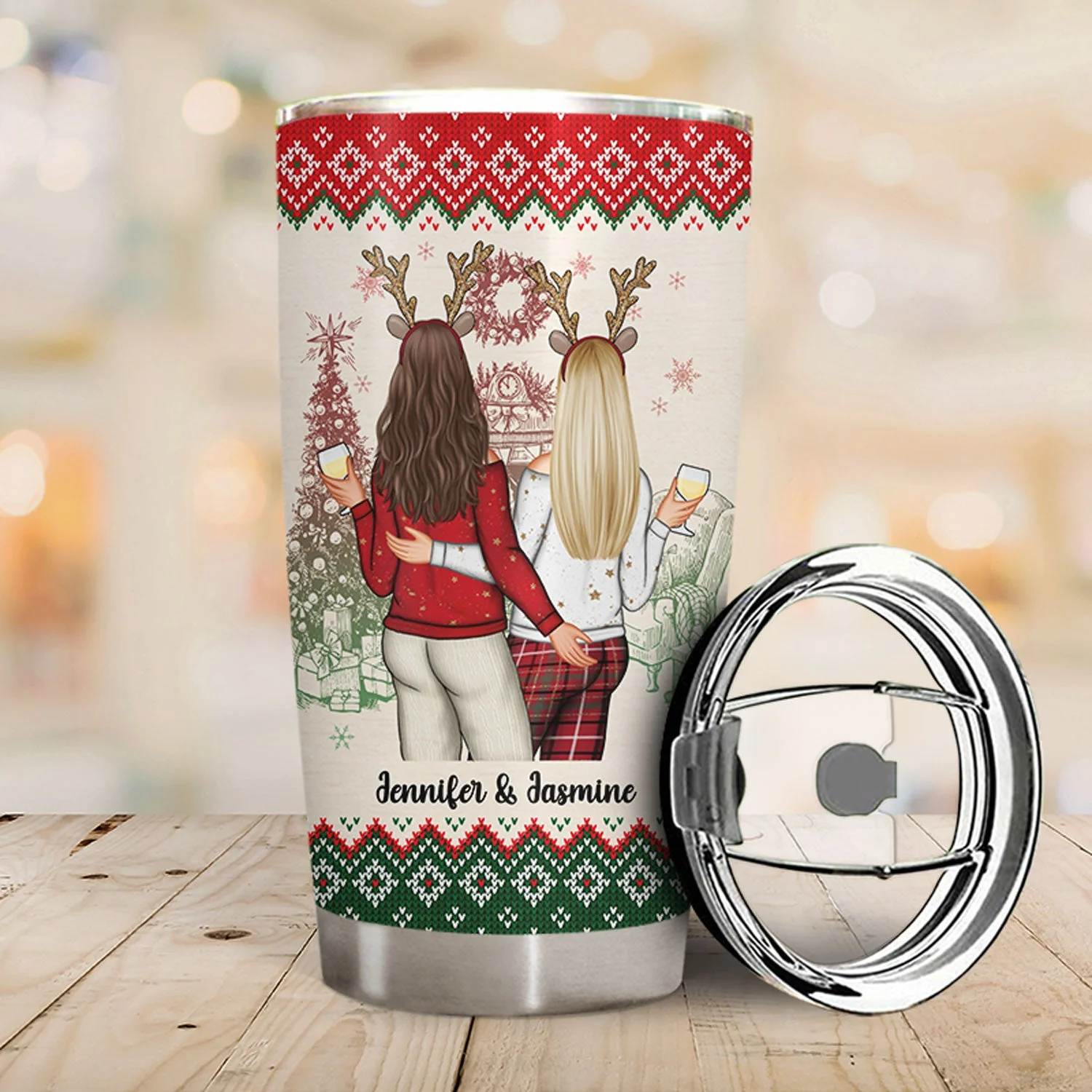 Christmas Couple Always Be By Your Side - Personalized Custom Tumbler - Image 2