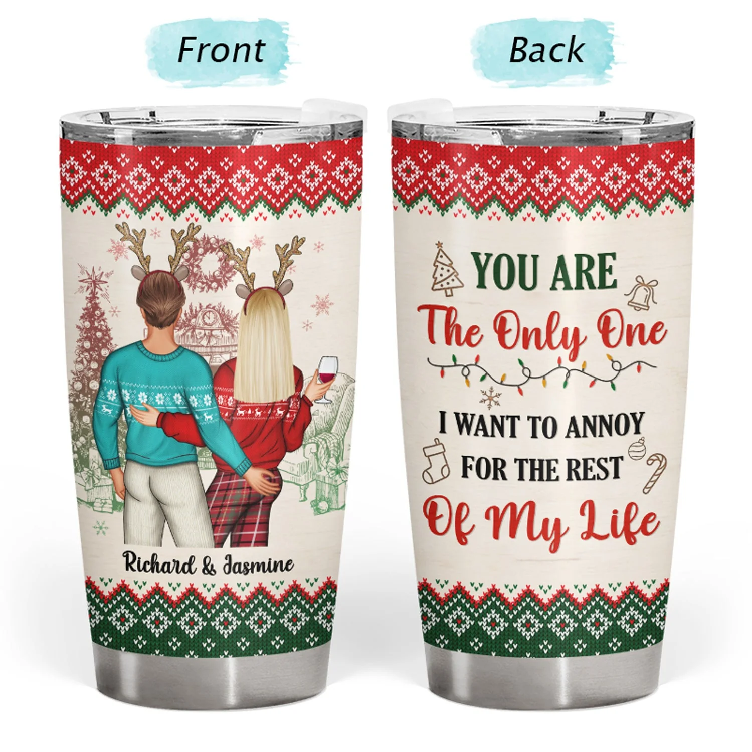 Christmas Couple Always Be By Your Side - Personalized Custom Tumbler - Image 3