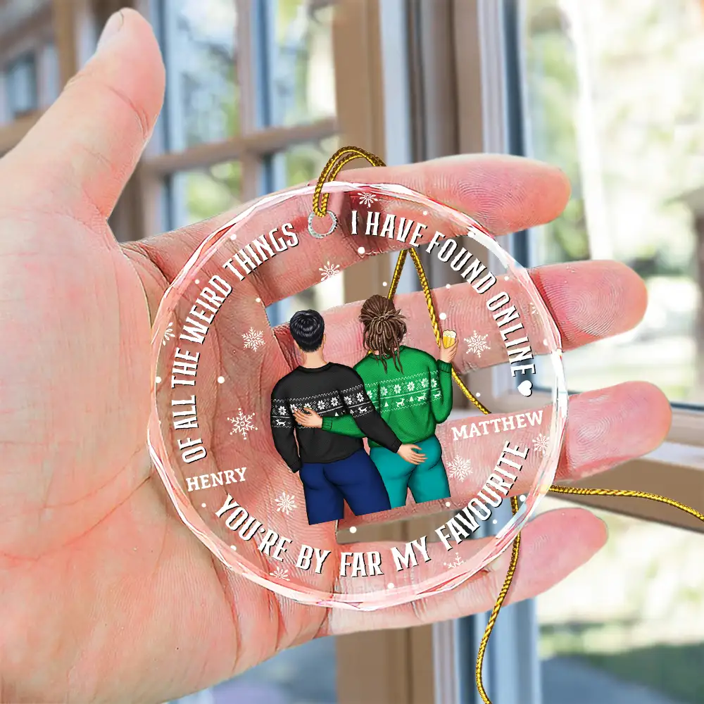 Christmas Couple Back Side You Are My Favorite By Far - Personalized Circle Glass Ornament - Image 4