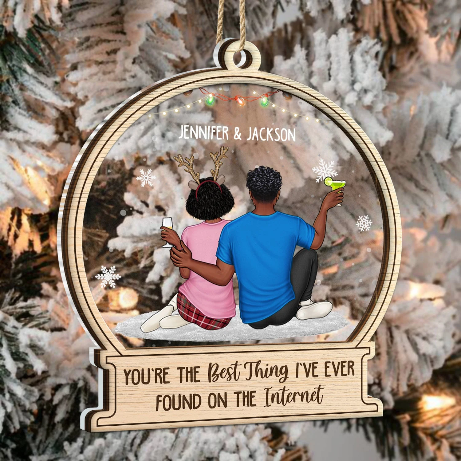 Christmas Couple Backside Couple Best Thing On The Internet - Gift For Couples - Personalized 2-Layered Mix Ornament - Image 3