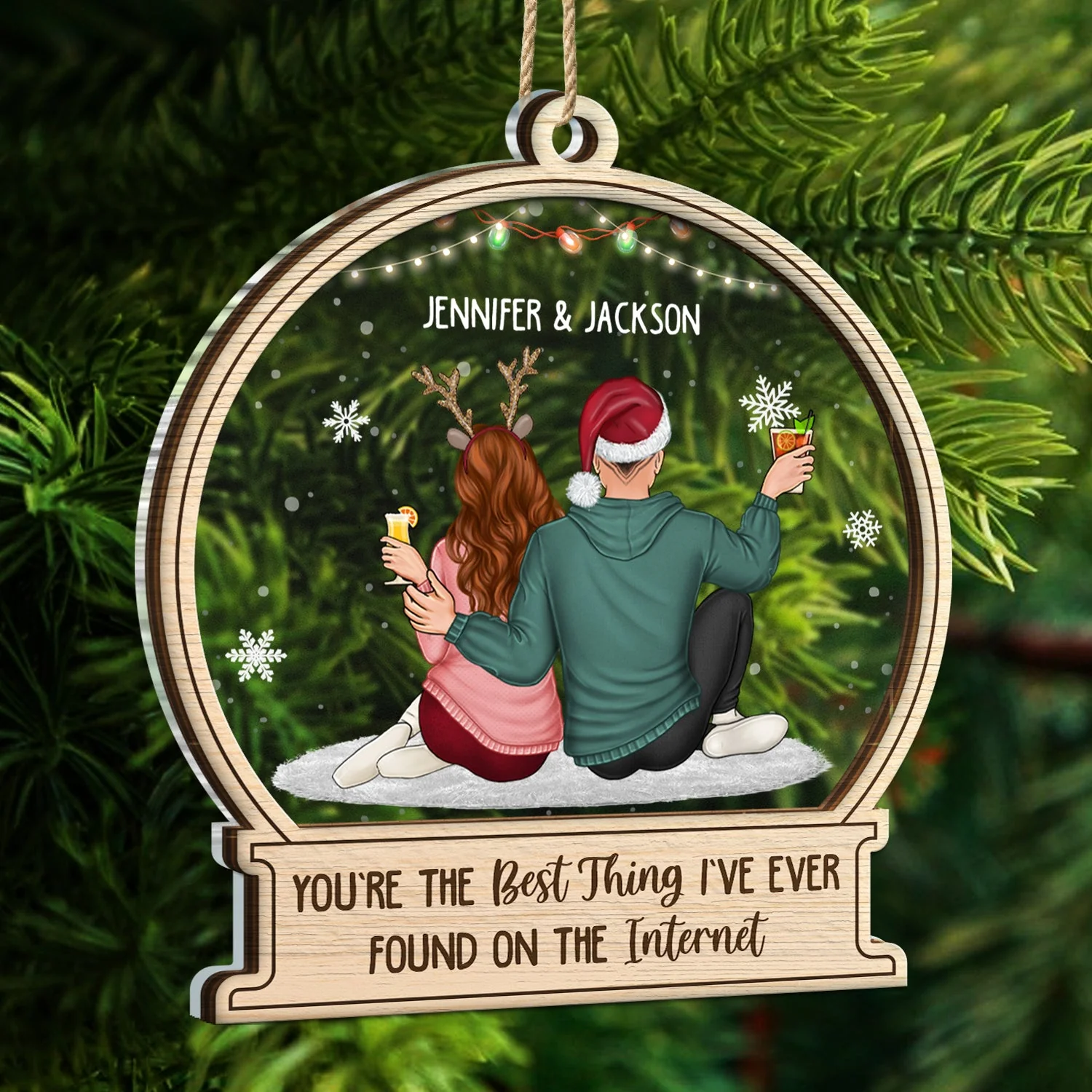 Christmas Couple Backside Couple Best Thing On The Internet - Gift For Couples - Personalized 2-Layered Mix Ornament - Image 5