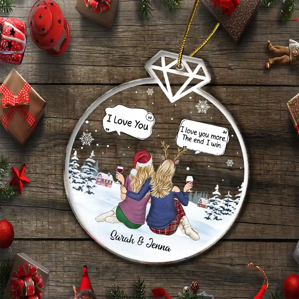 Christmas Couple Backside I Love You More - Personalized Custom Shaped Acrylic Ornament - Image 5