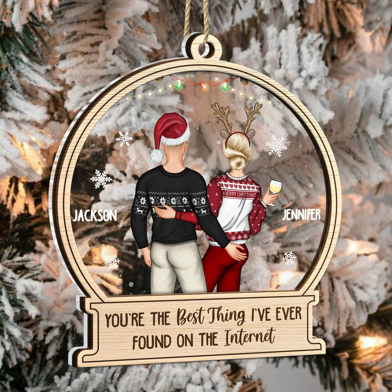 Christmas Couple Backside Touching Best Thing On The Internet - Gift For Couples - Personalized 2-Layered Mix Ornament - Image 3