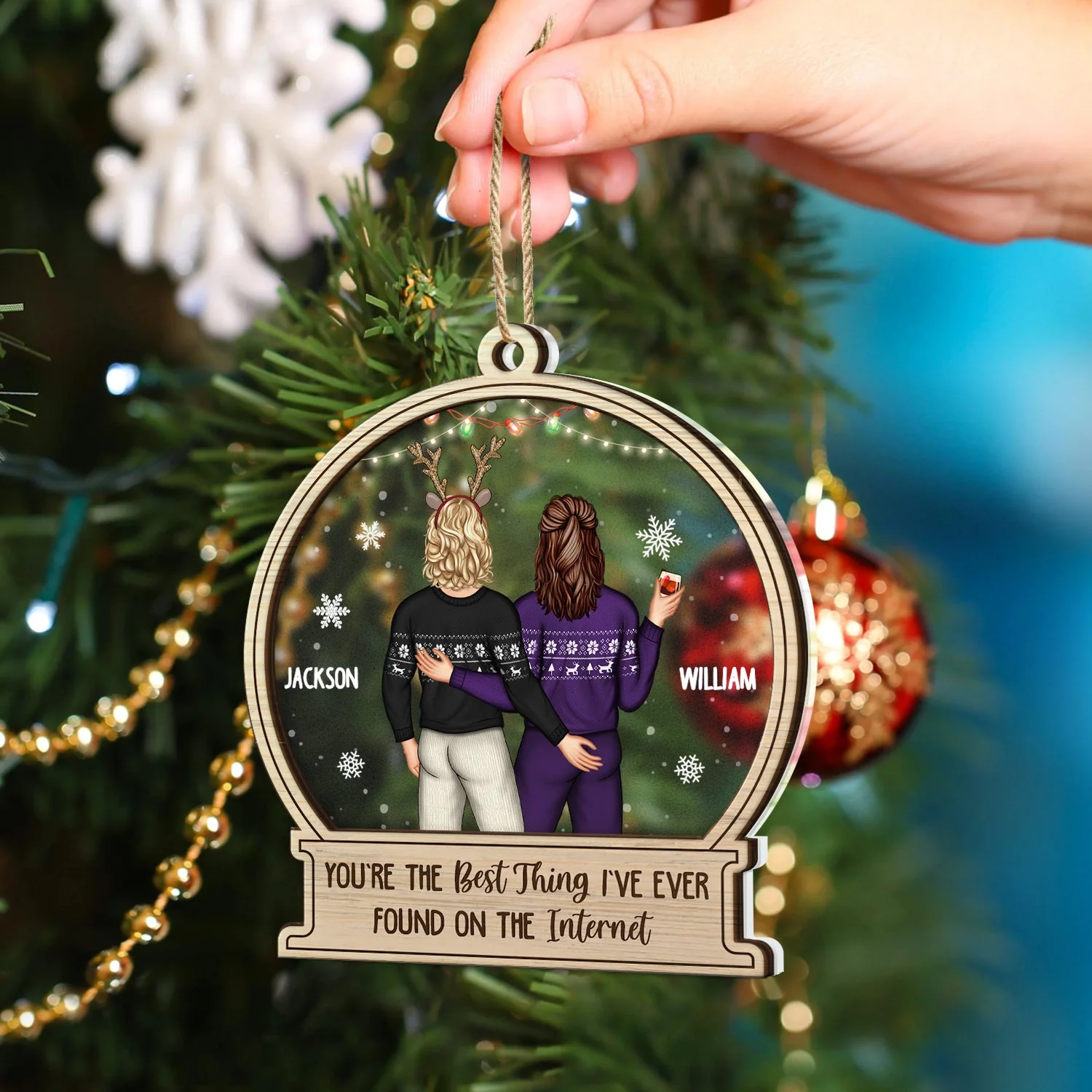 Christmas Couple Backside Touching Best Thing On The Internet - Gift For Couples - Personalized 2-Layered Mix Ornament - Image 4