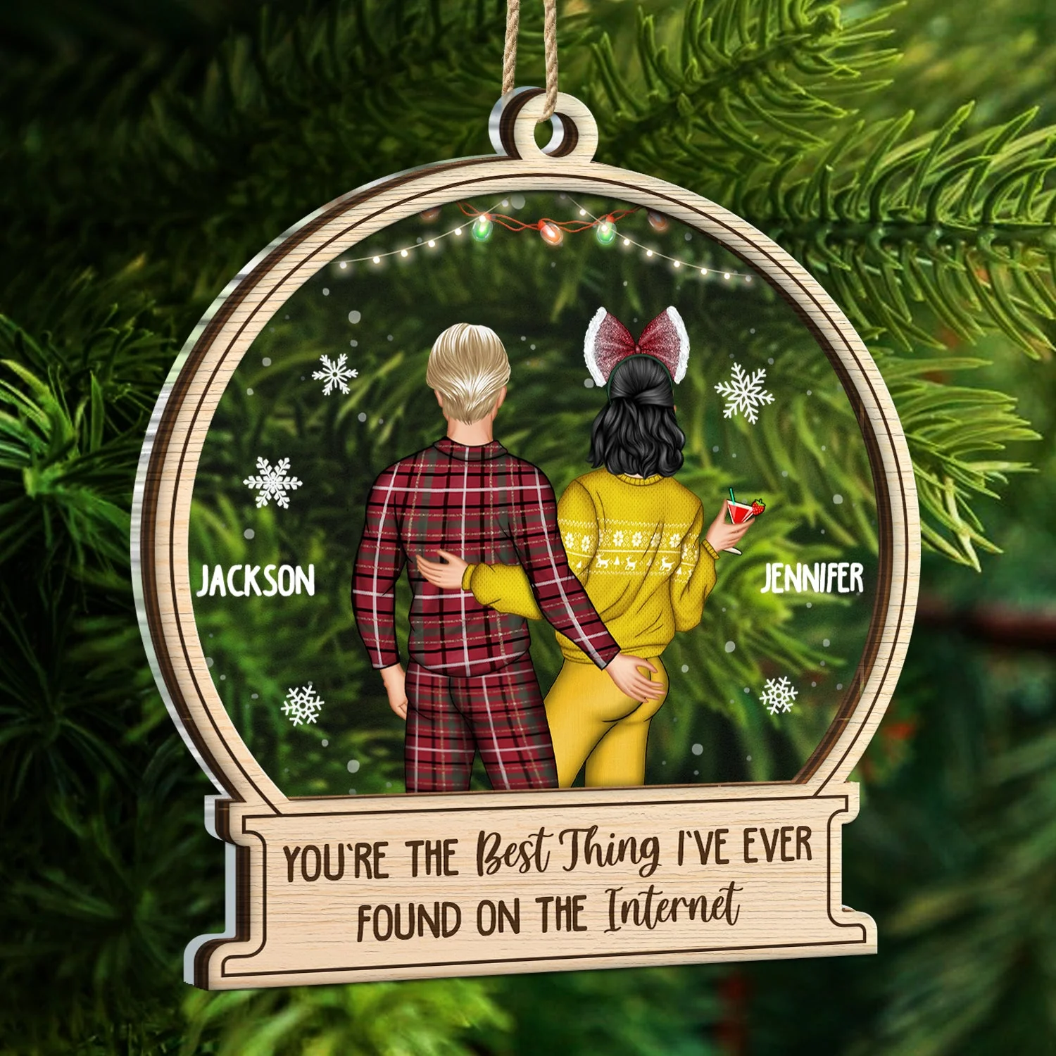 Christmas Couple Backside Touching Best Thing On The Internet - Gift For Couples - Personalized 2-Layered Mix Ornament - Image 5