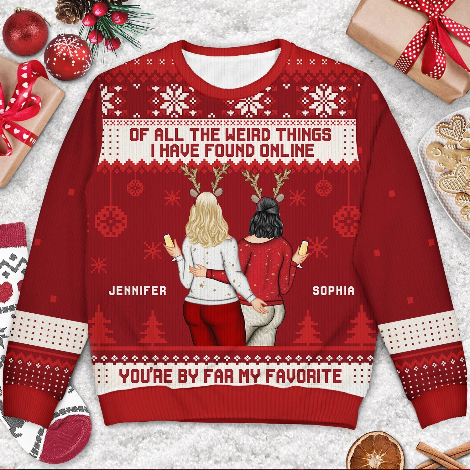 Christmas Couple Backside You Are My Favorite By Far - Gift For Couples - Personalized Unisex Ugly Sweater - Image 3