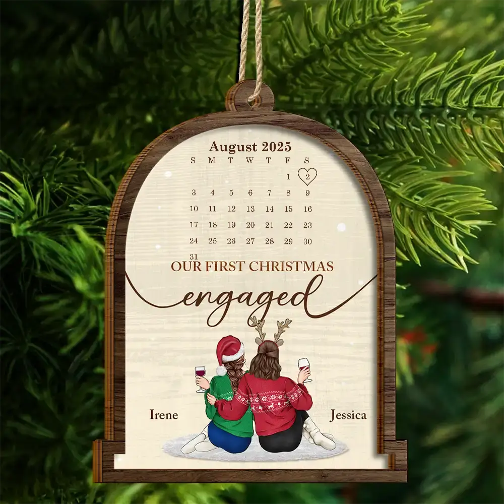 Christmas Couple Calendar Married - Personalized 2-Layered Wooden Ornament - Image 4
