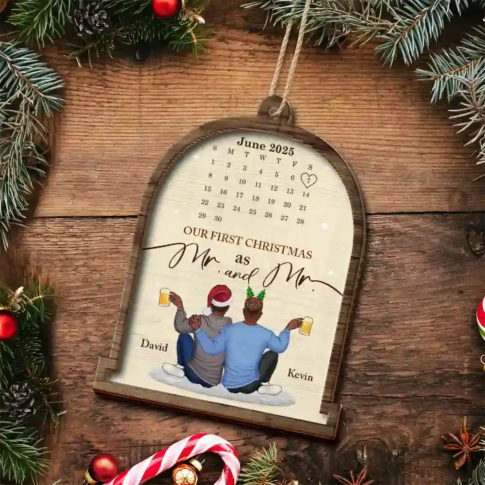 Christmas Couple Calendar Married - Personalized 2-Layered Wooden Ornament - Image 5