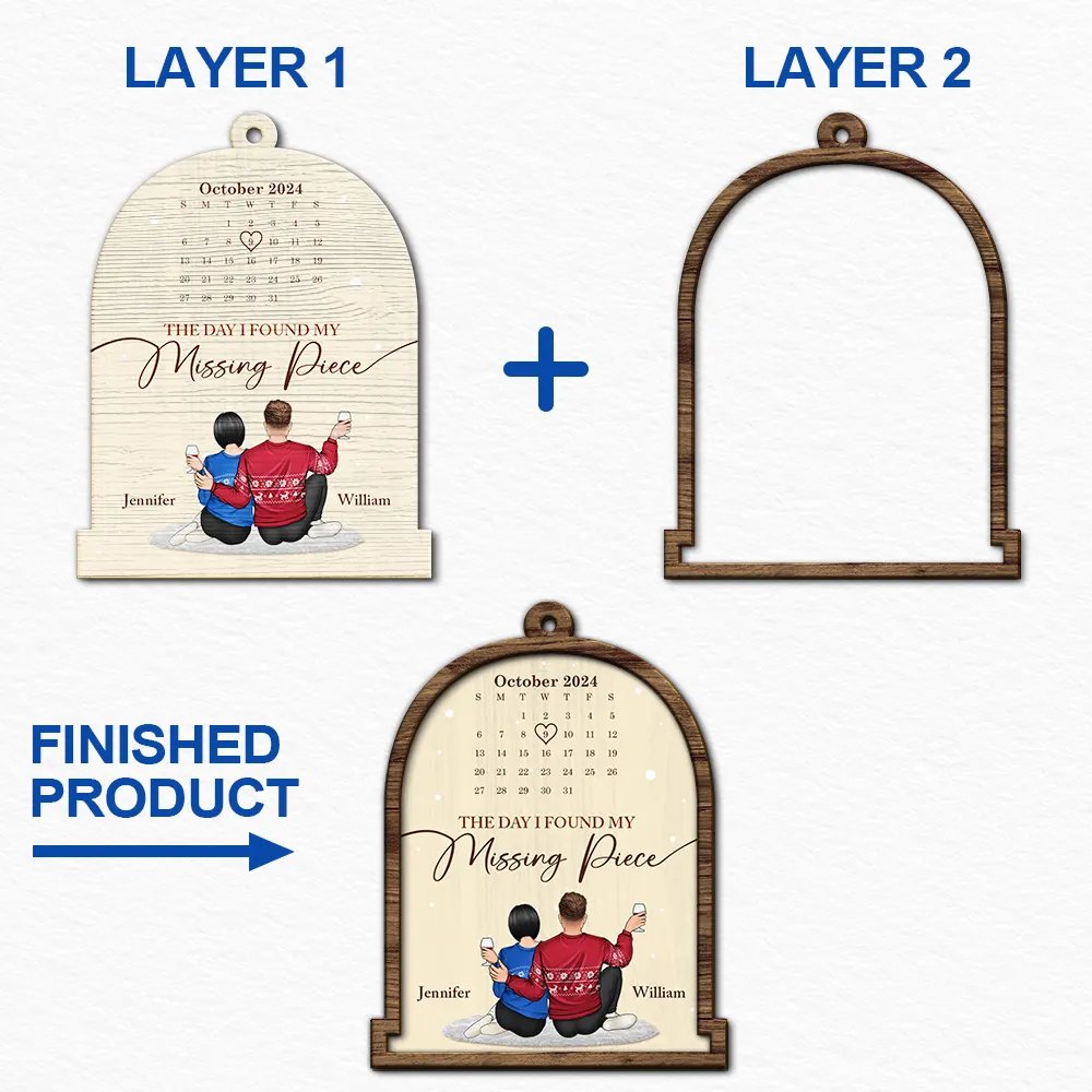 Christmas Couple Calendar The Day Our Journey Began - Personalized 2-Layered Wooden Ornament - Image 6