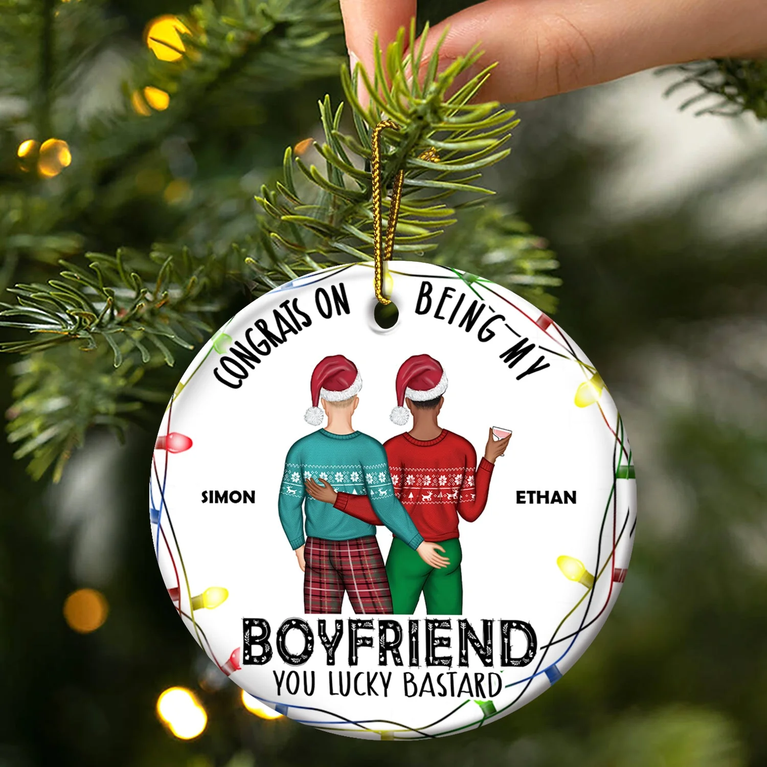 Christmas Couple Congrats On Being My Husband - Gift For Couples - Personalized Circle Ceramic Ornament - Image 3