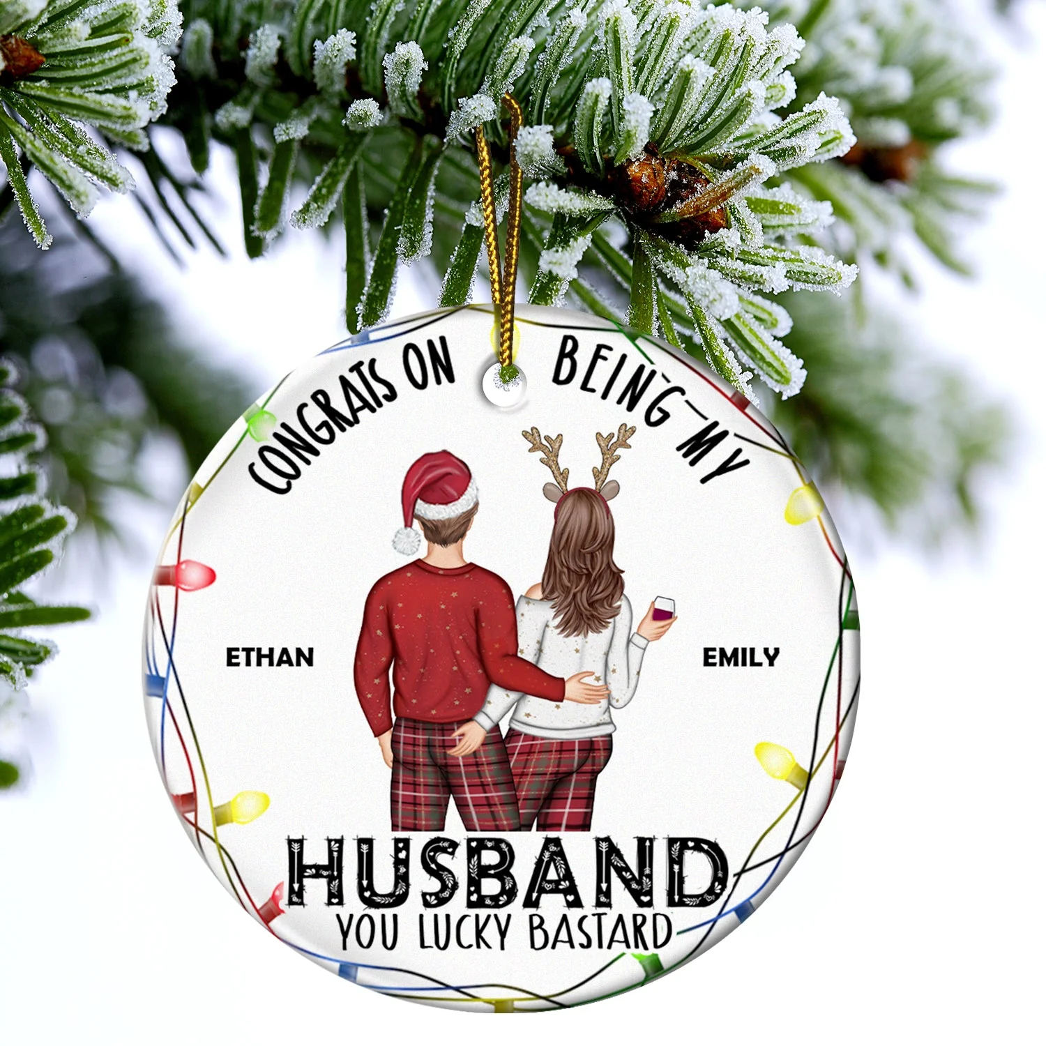 Christmas Couple Congrats On Being My Husband - Gift For Couples - Personalized Circle Ceramic Ornament - Image 4