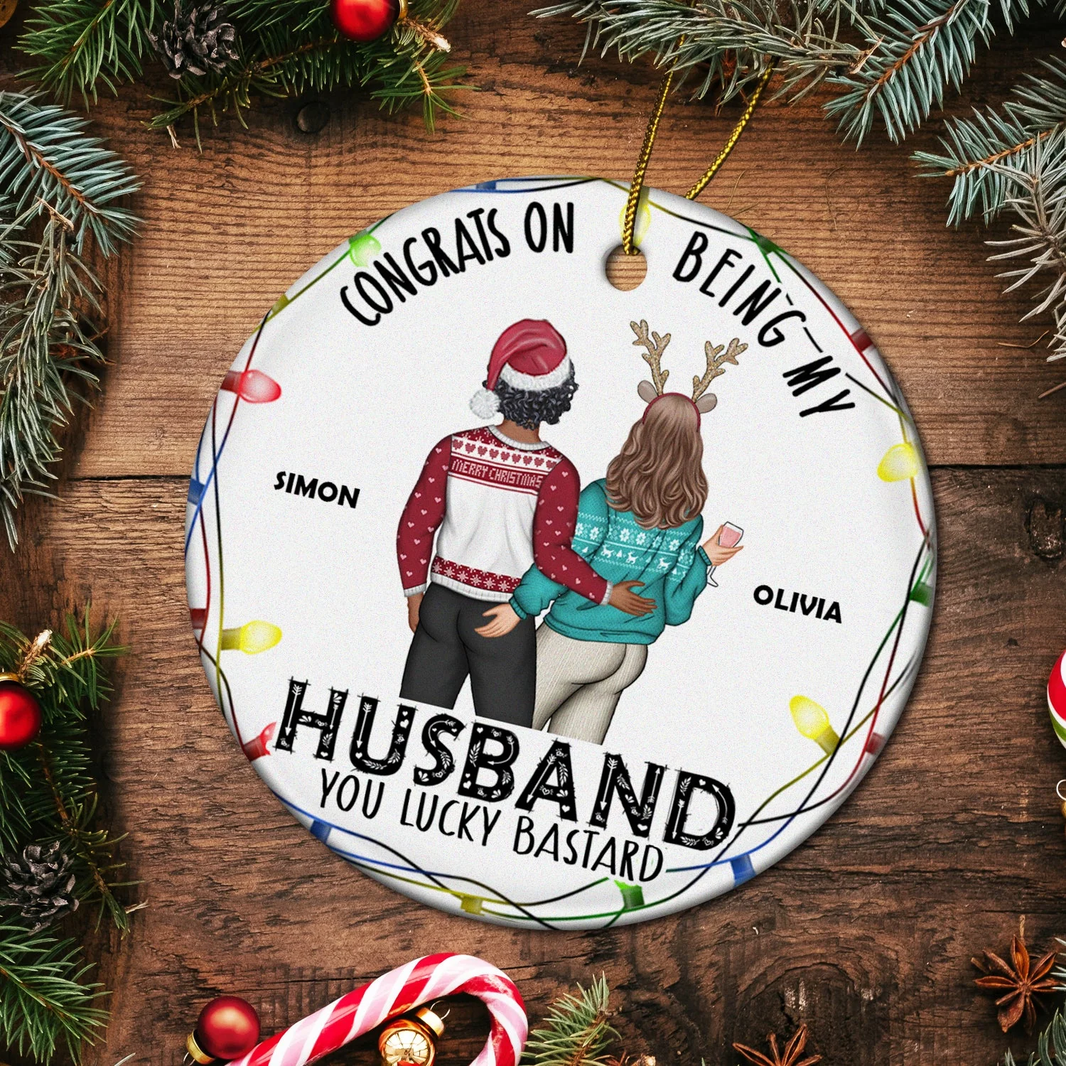 Christmas Couple Congrats On Being My Husband - Gift For Couples - Personalized Circle Ceramic Ornament - Image 5