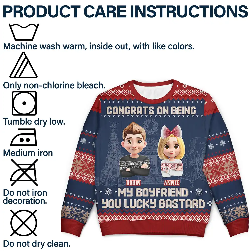 Christmas Couple Congrats On Being My Husband You Lucky Man - Personalized Unisex Ugly Sweater - Image 7
