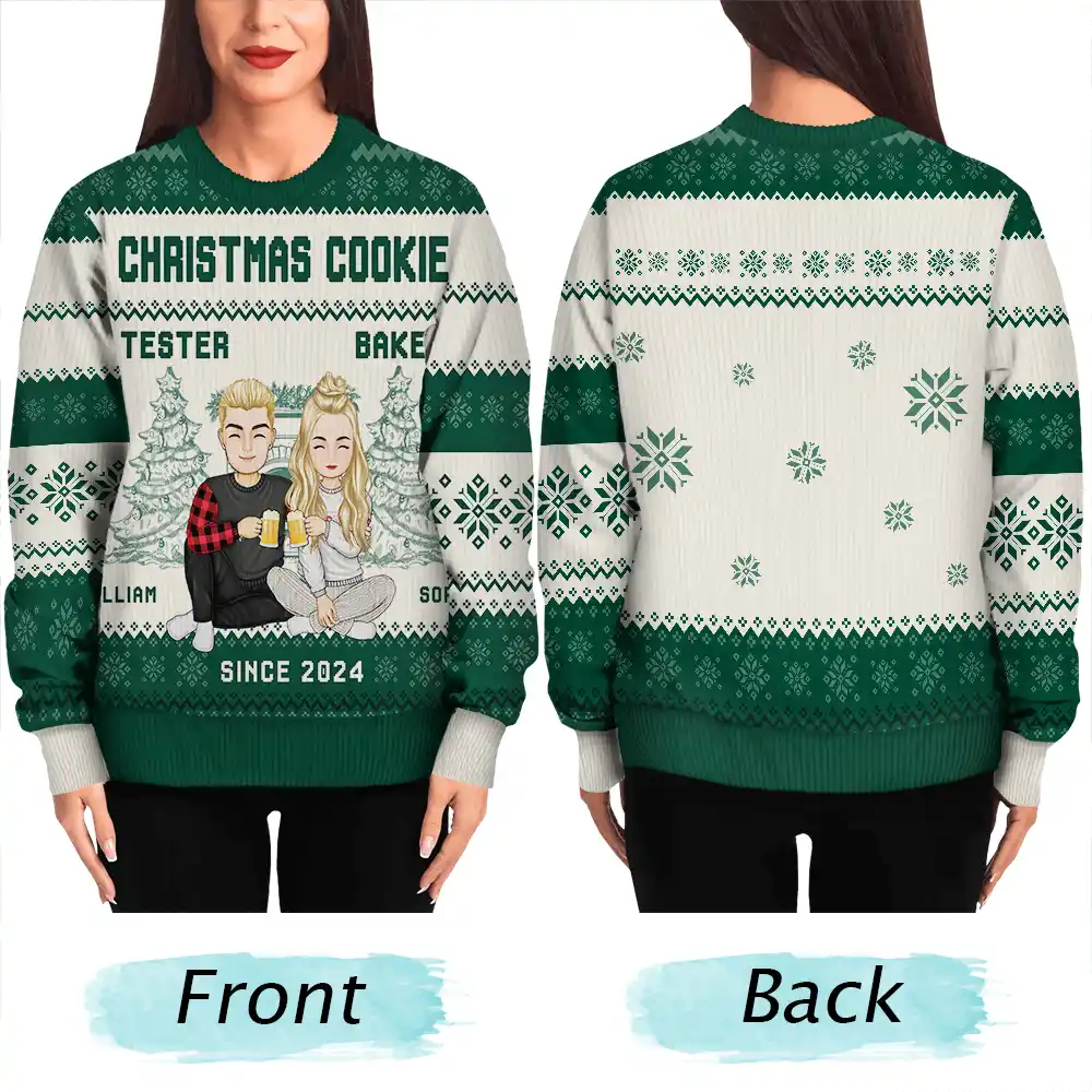 Christmas Couple Cookie Tester & Baker - Personalized Unisex Ugly Sweater - Image 5