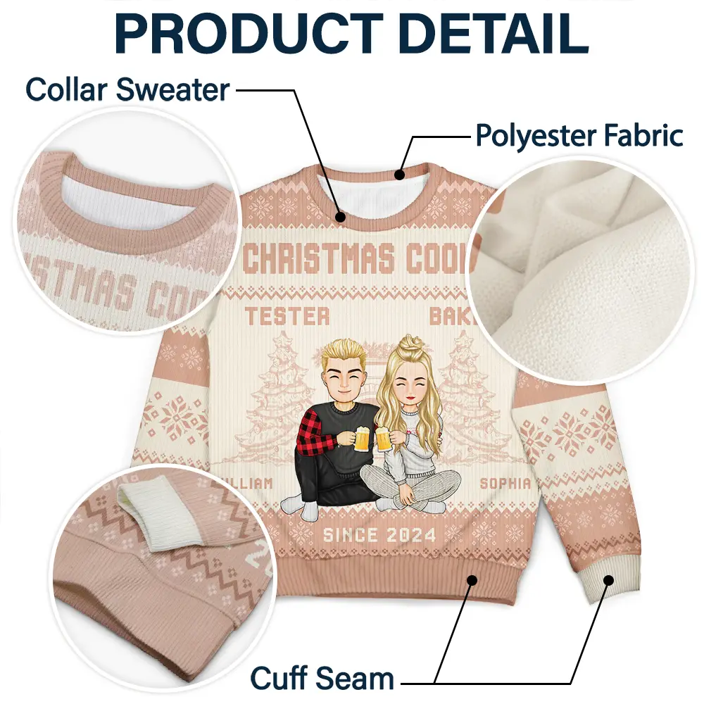 Christmas Couple Cookie Tester & Baker - Personalized Unisex Ugly Sweater - Image 6