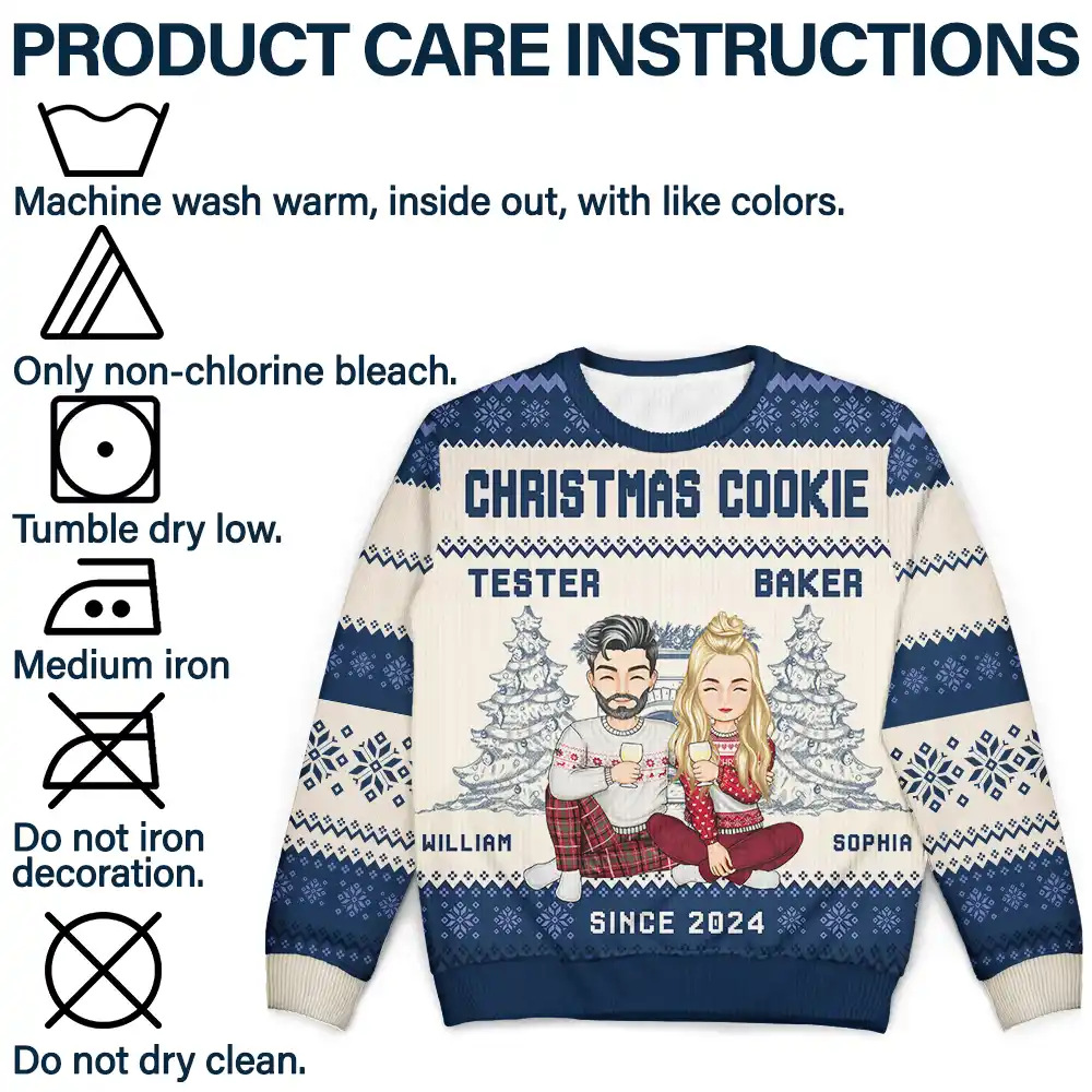 Christmas Couple Cookie Tester & Baker - Personalized Unisex Ugly Sweater - Image 7