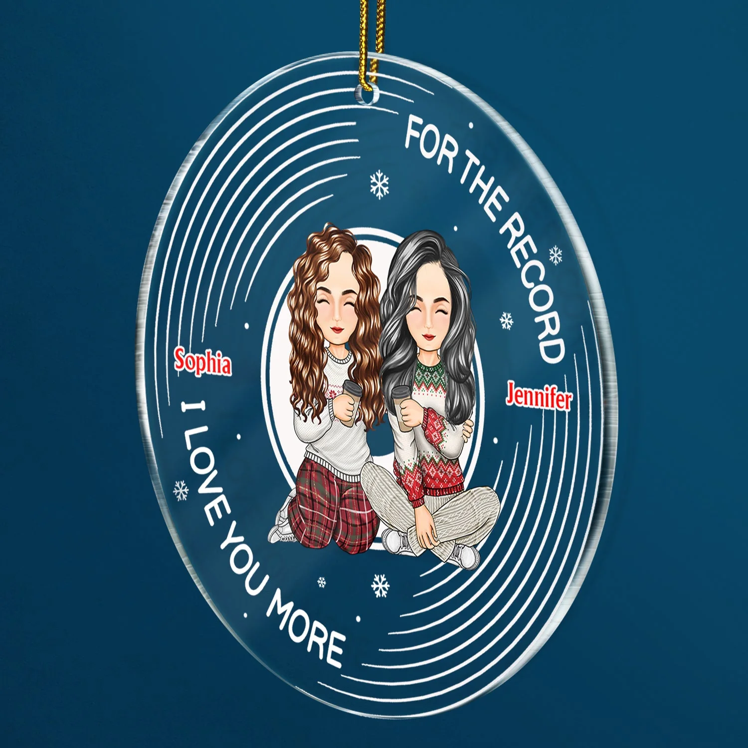 Christmas Couple For The Record I Love You More - Gift For Couples - Personalized Circle Acrylic Ornament - Image 2