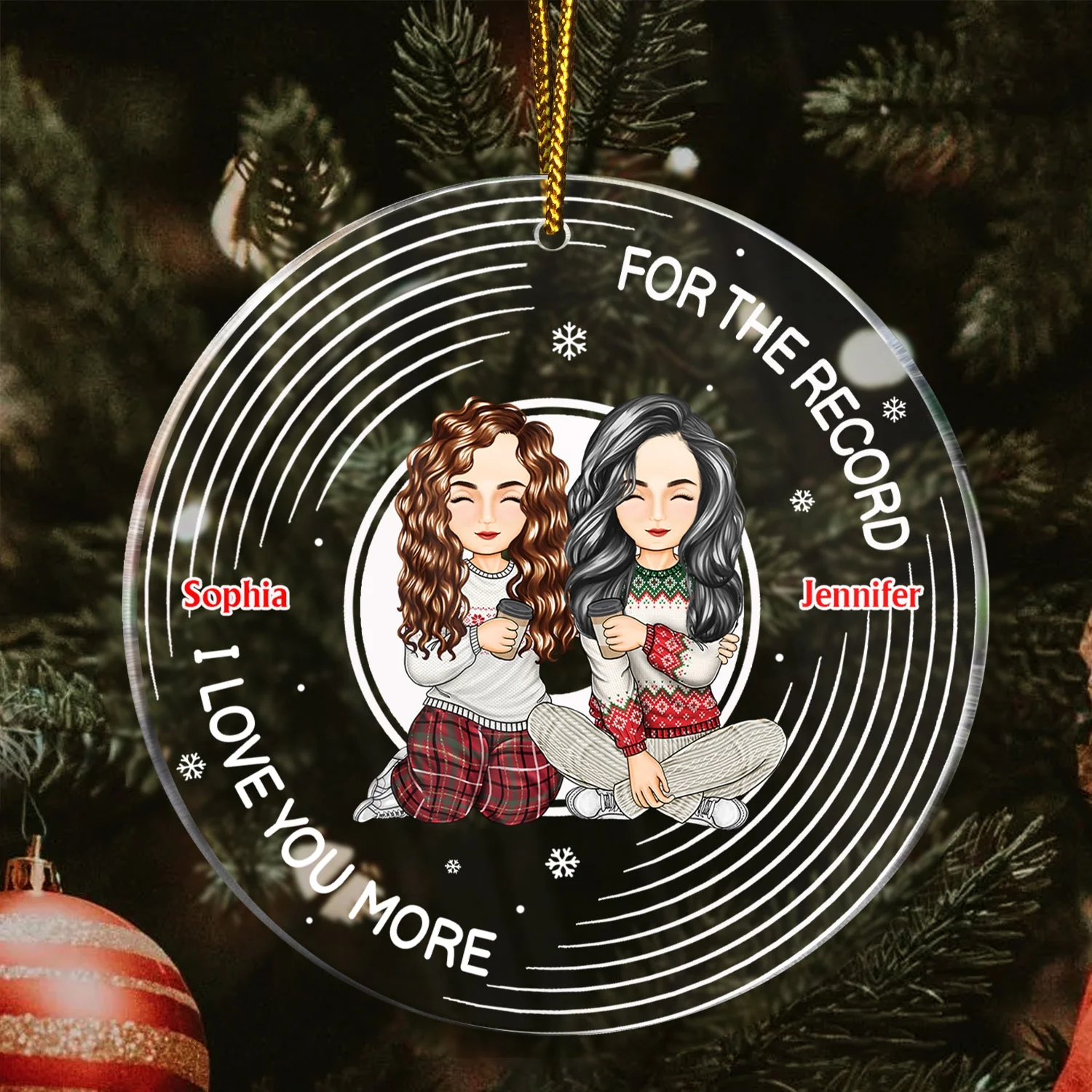 Christmas Couple For The Record I Love You More - Gift For Couples - Personalized Circle Acrylic Ornament - Image 3