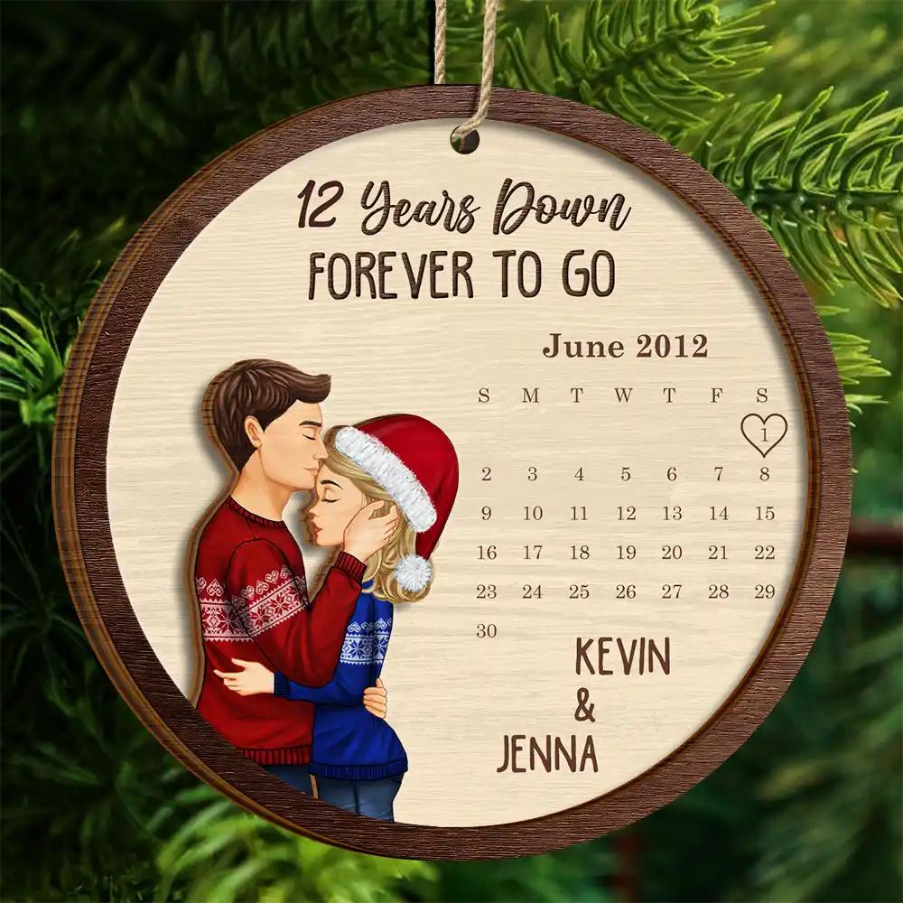 Christmas Couple Forever To Go First Christmas Together - Personalized 2-Layered Wooden Ornament - Image 4