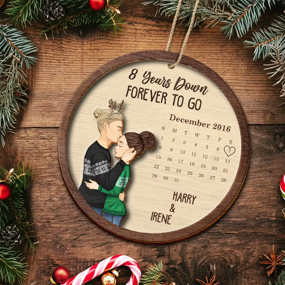 Christmas Couple Forever To Go First Christmas Together - Personalized 2-Layered Wooden Ornament - Image 5
