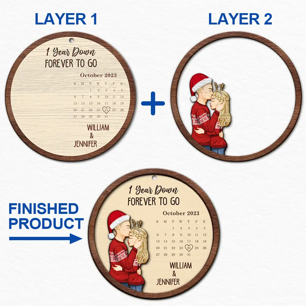 Christmas Couple Forever To Go First Christmas Together - Personalized 2-Layered Wooden Ornament - Image 6