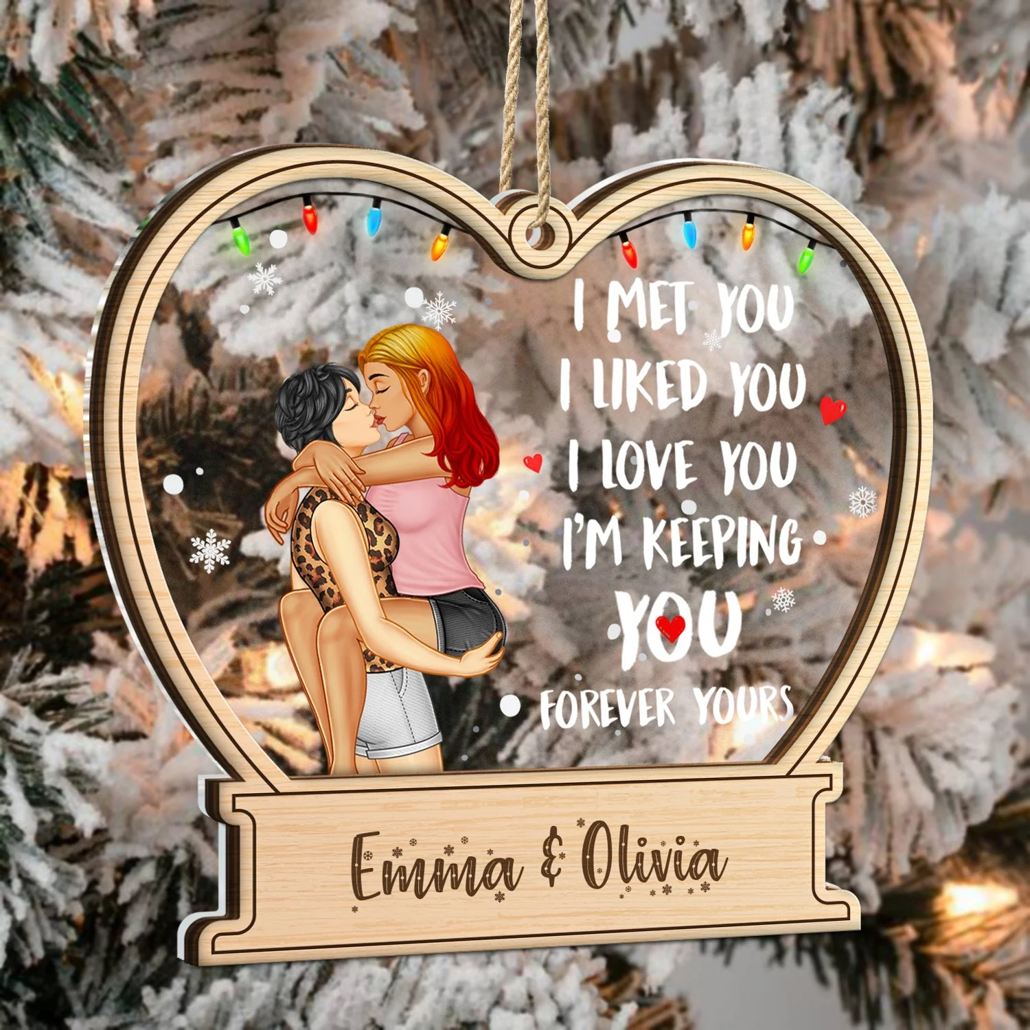 Christmas Couple Forever Yours - Gift For Couples - Personalized 2-Layered Mix Ornament - Image 3