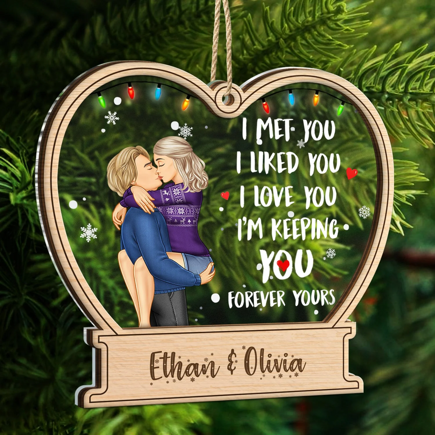 Christmas Couple Forever Yours - Gift For Couples - Personalized 2-Layered Mix Ornament - Image 5