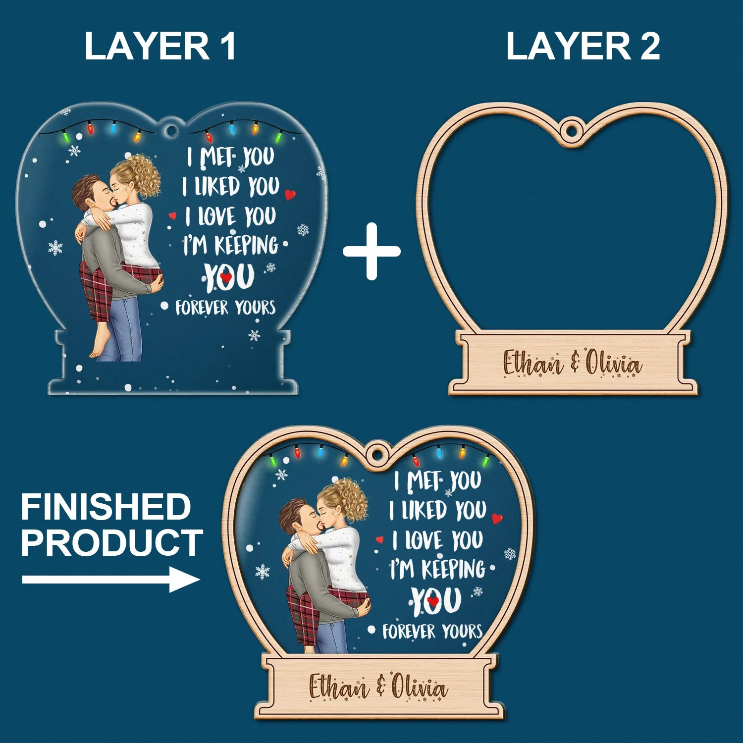 Christmas Couple Forever Yours - Gift For Couples - Personalized 2-Layered Mix Ornament - Image 6
