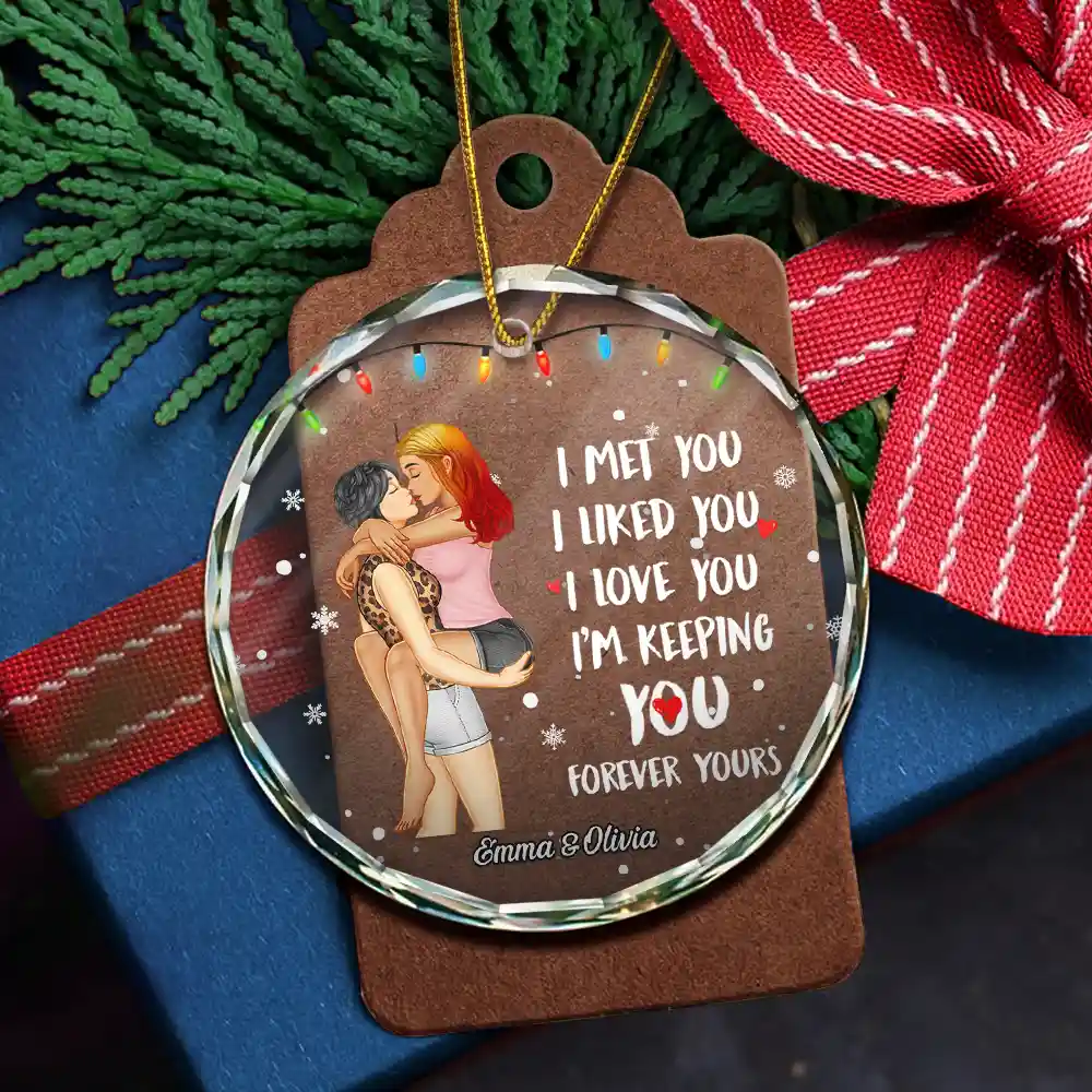 Christmas Couple Forever Yours - Personalized Circle Glass Ornament - Image 5