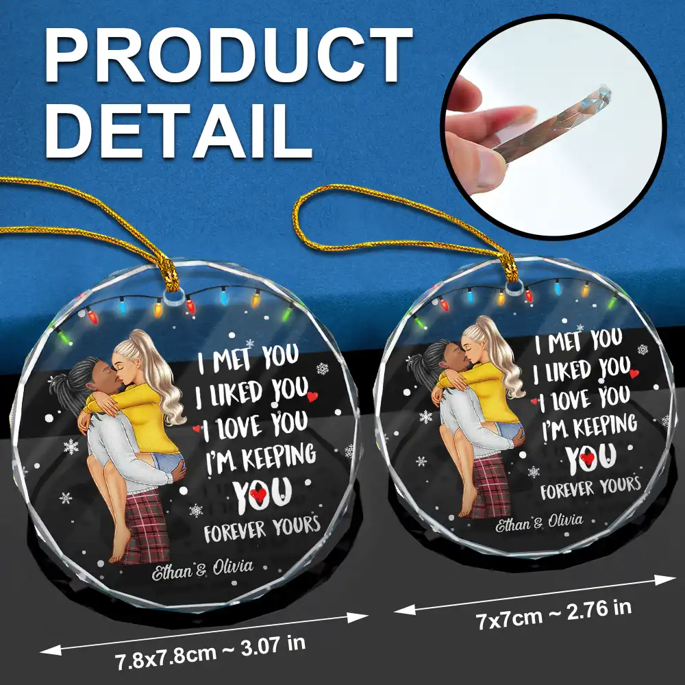 Christmas Couple Forever Yours - Personalized Circle Glass Ornament - Image 6