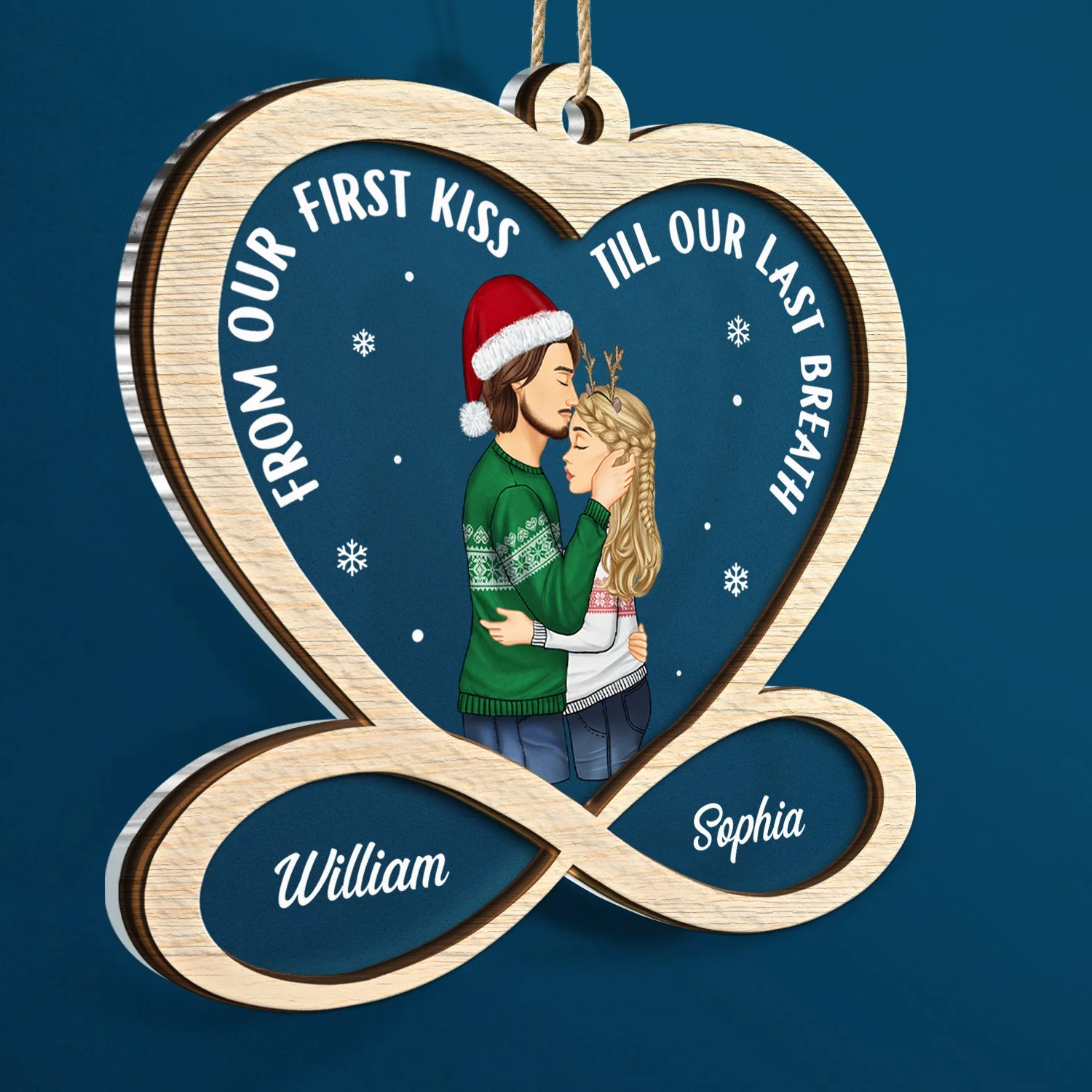 Christmas Couple From Our First Kiss - Gift For Couple - Personalized 2-Layered Mix Ornament - Image 2