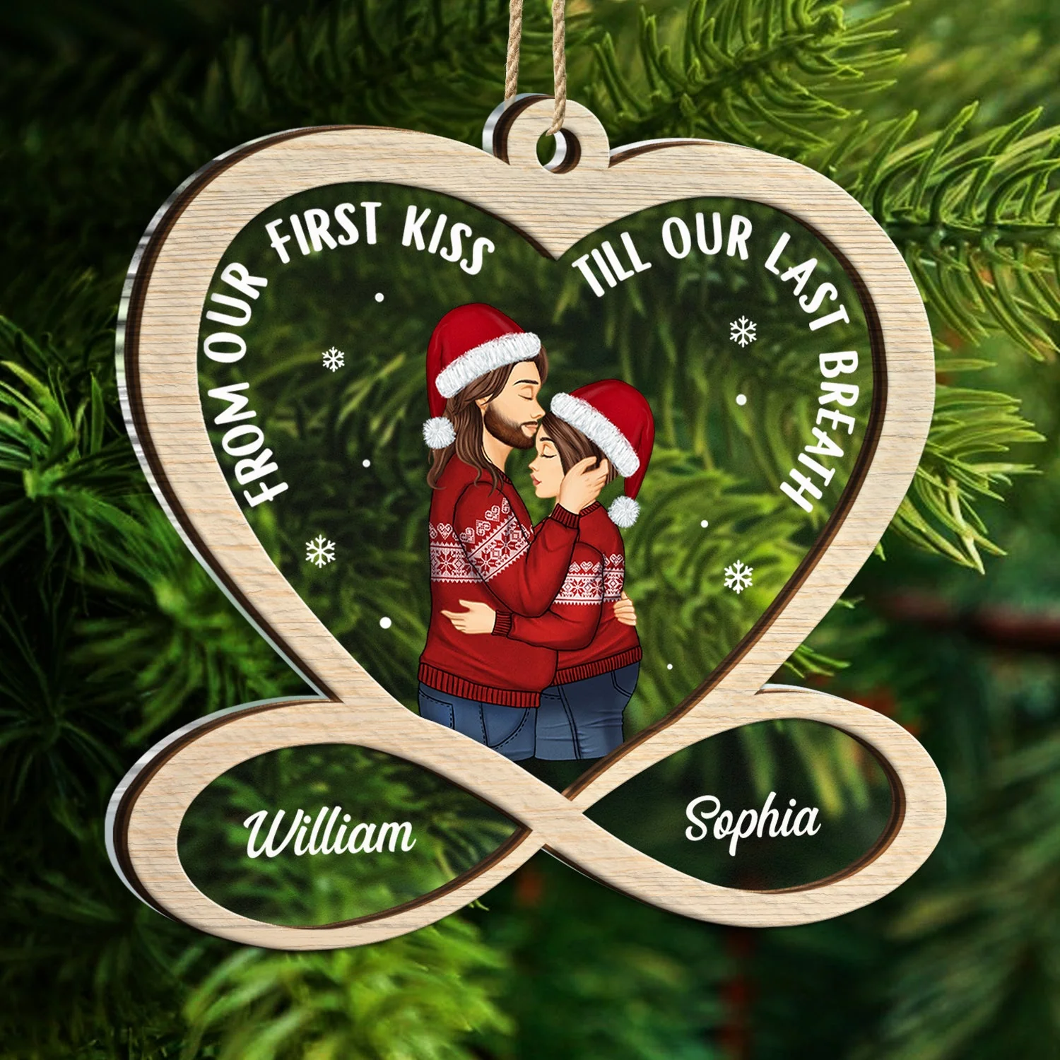 Christmas Couple From Our First Kiss - Gift For Couple - Personalized 2-Layered Mix Ornament - Image 5