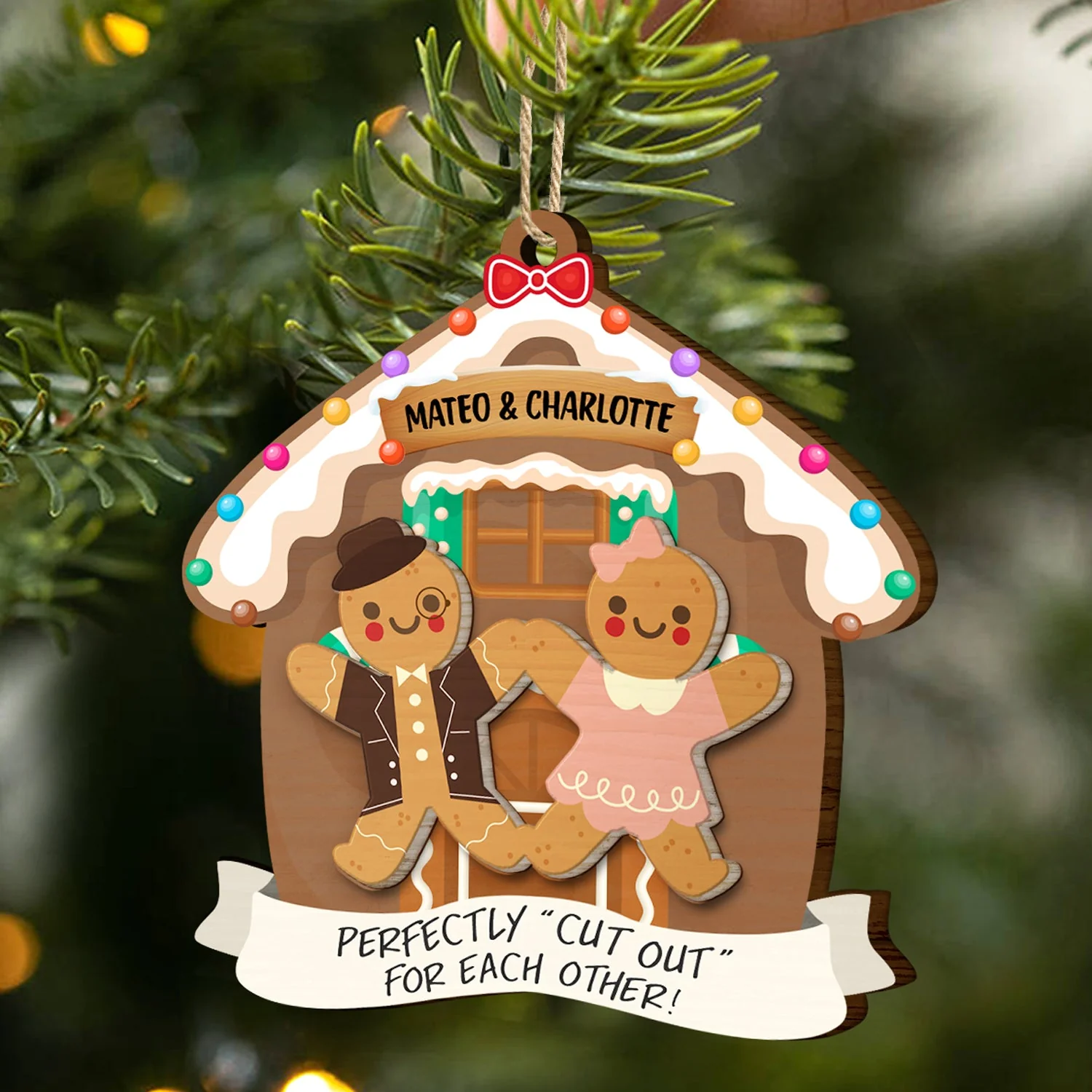 Christmas Couple Gingerbread Perfectly Cutout For Each Other - Gift For Couples - Personalized 2-Layered Wooden Ornament - Image 2