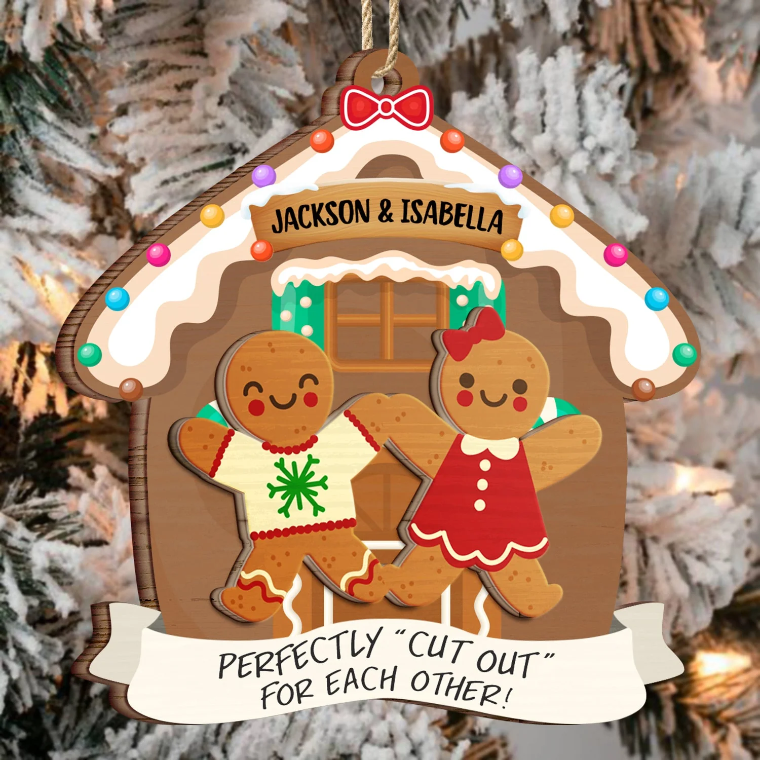 Christmas Couple Gingerbread Perfectly Cutout For Each Other - Gift For Couples - Personalized 2-Layered Wooden Ornament - Image 3