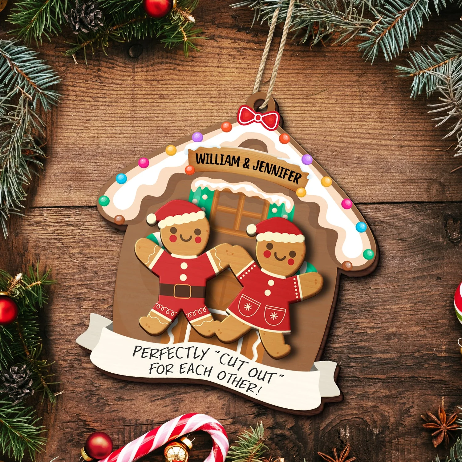 Christmas Couple Gingerbread Perfectly Cutout For Each Other - Gift For Couples - Personalized 2-Layered Wooden Ornament - Image 5