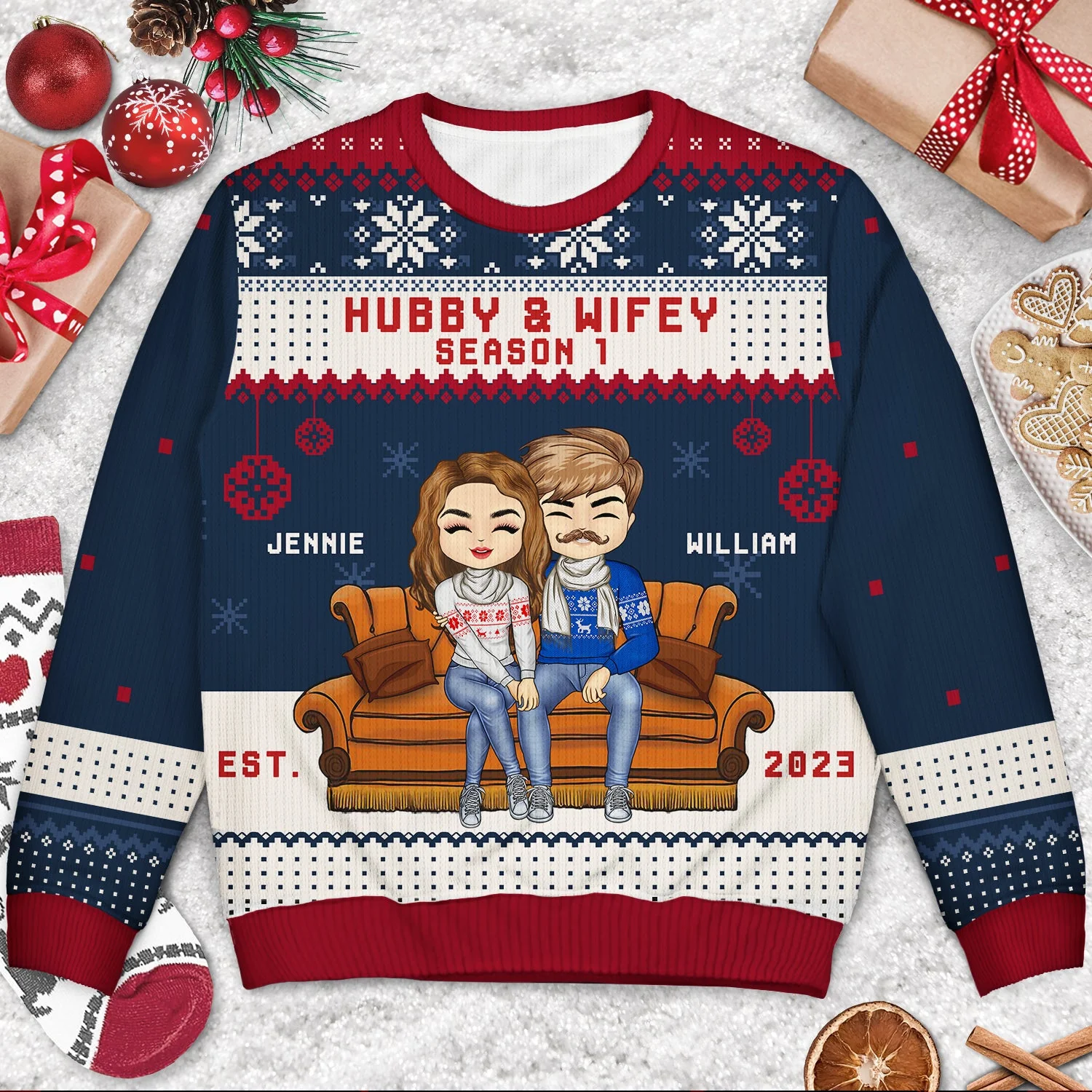 Christmas Couple Hubby & Wifey Season - Gift For Couples - Personalized Unisex Ugly Sweater - Image 3