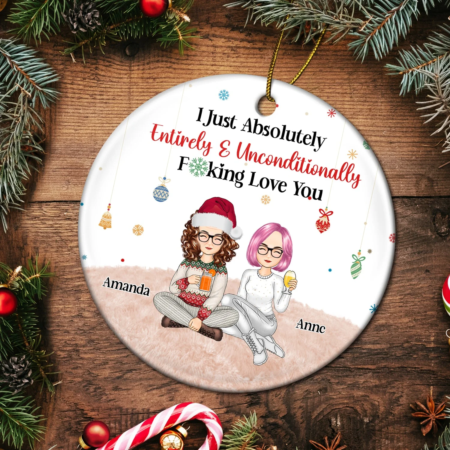 Christmas Couple I Just Absolutely, Entirely, Unconditionally Love You - Gift For Couples - Personalized Circle Ceramic Ornament - Image 5