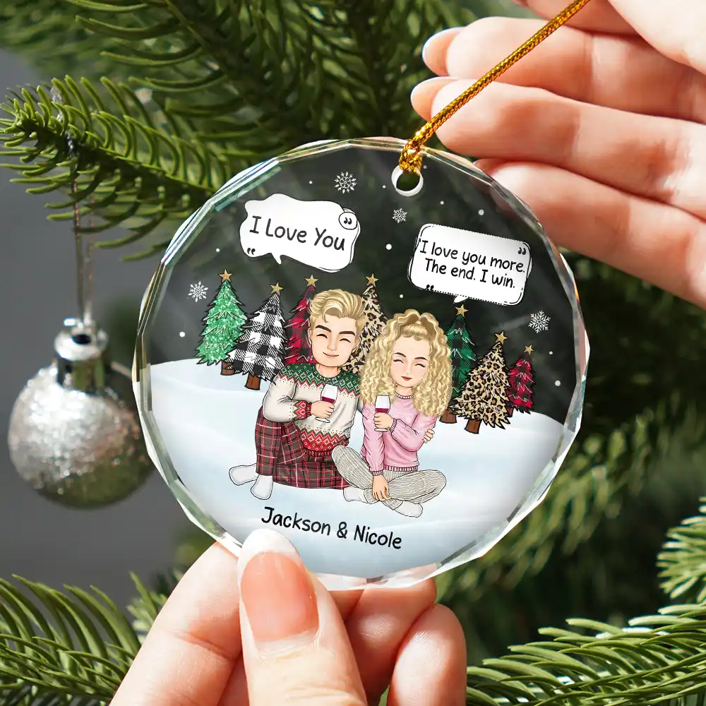 Christmas Couple I Love You More The End - Personalized Circle Glass Ornament - Image 2