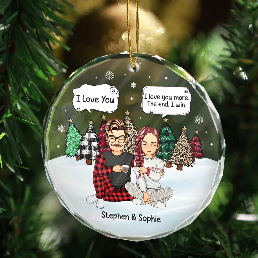 Christmas Couple I Love You More The End - Personalized Circle Glass Ornament - Image 3