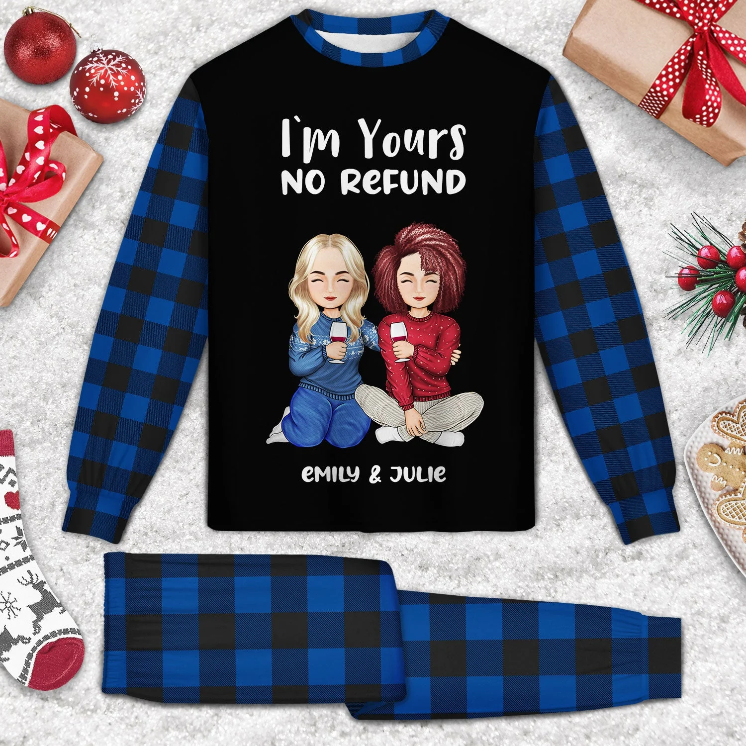 Christmas Couple I'm Yours No Refund - Gift For Couples - Personalized Unisex Pajamas Set - Image 2