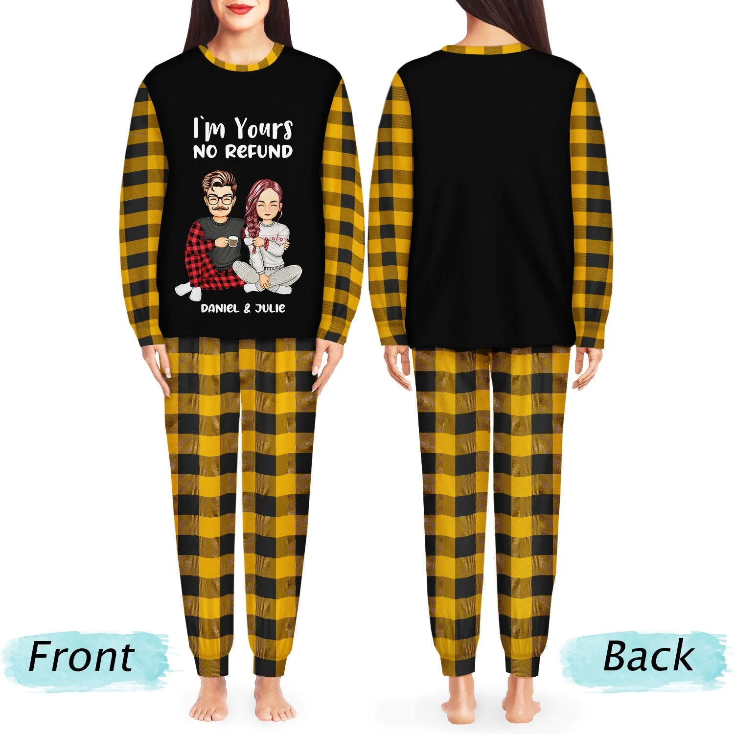 Christmas Couple I'm Yours No Refund - Gift For Couples - Personalized Unisex Pajamas Set - Image 3