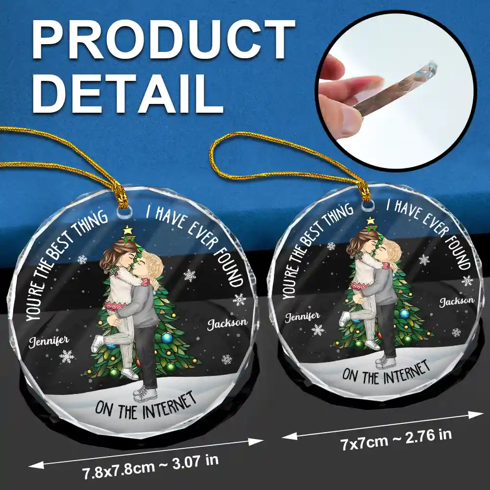 Christmas Couple Kissing Best Thing On The Internet - Personalized Circle Glass Ornament - Image 6
