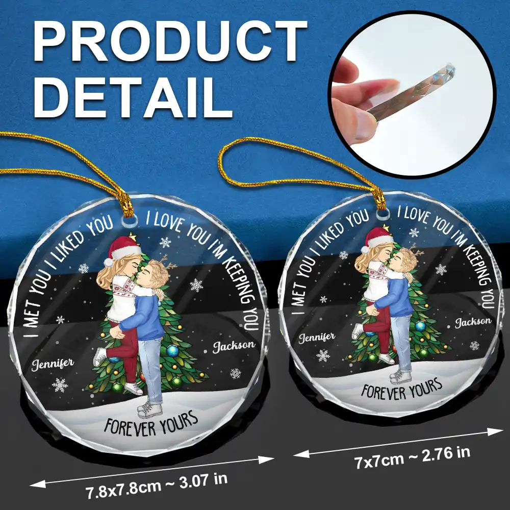 Christmas Couple Kissing Forever Yours - Personalized Circle Glass Ornament - Image 6