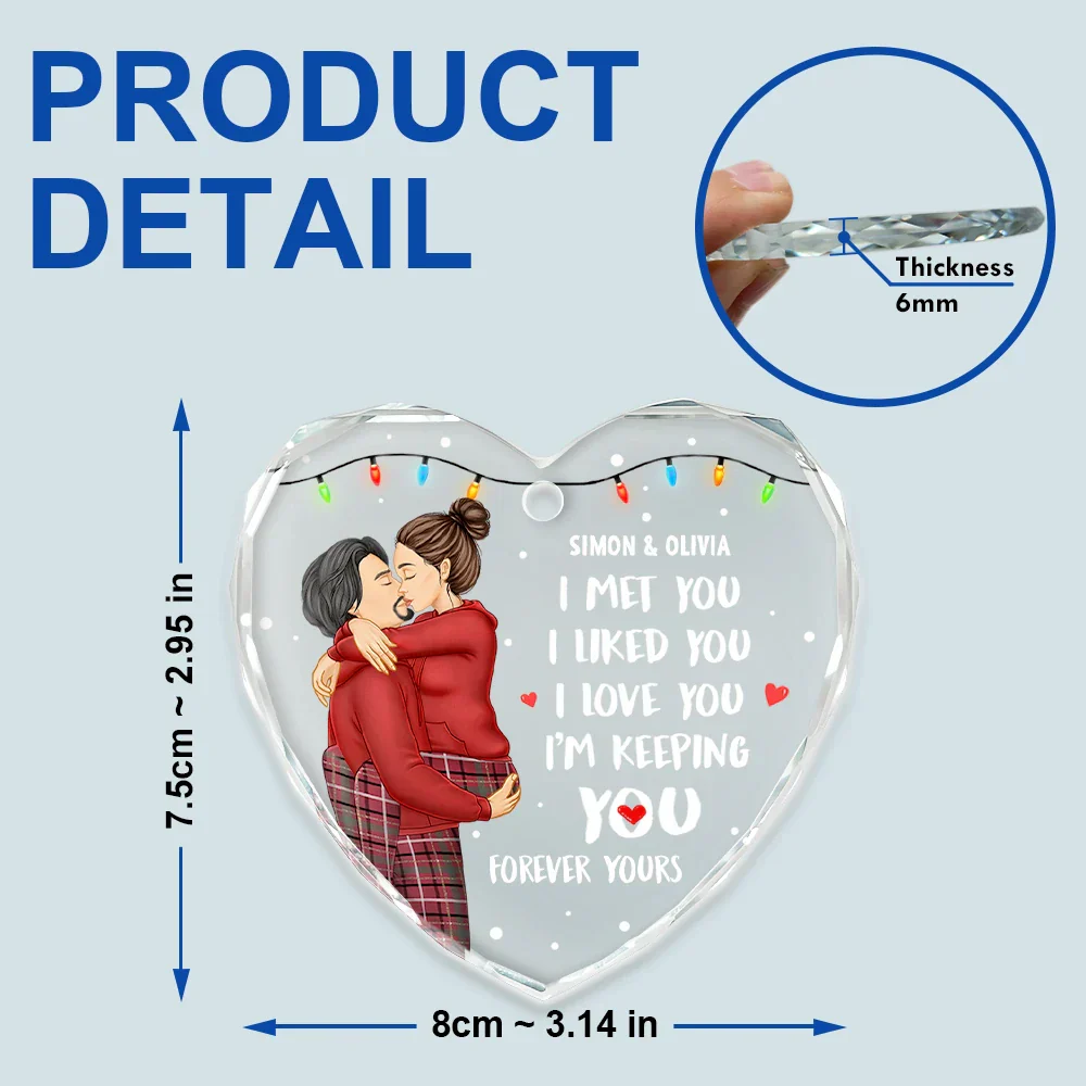 Christmas Couple Kissing Forever Yours - Personalized Heart Shaped Glass Ornament - Image 5