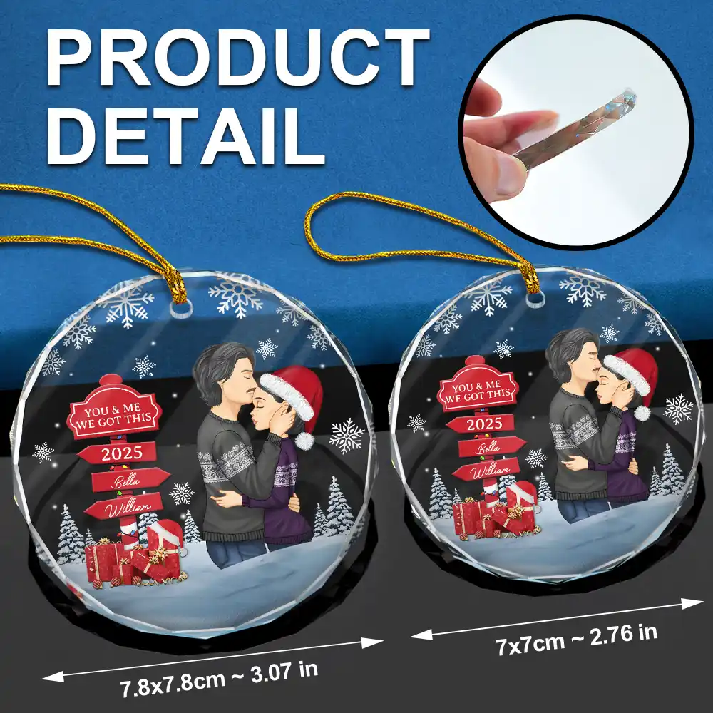 Christmas Couple Kissing Sign - Personalized Circle Glass Ornament - Image 6