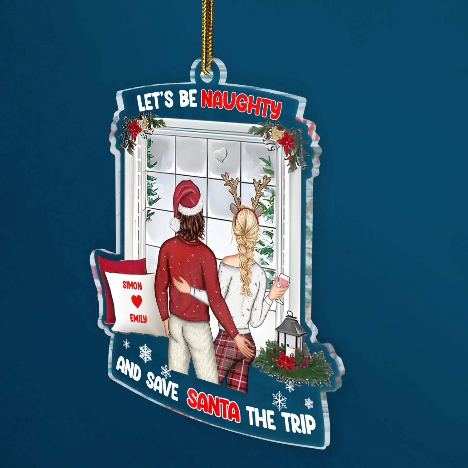 Christmas Couple Let's Be Naughty - Gift For Couples - Personalized Custom Shaped Acrylic Ornament - Image 2