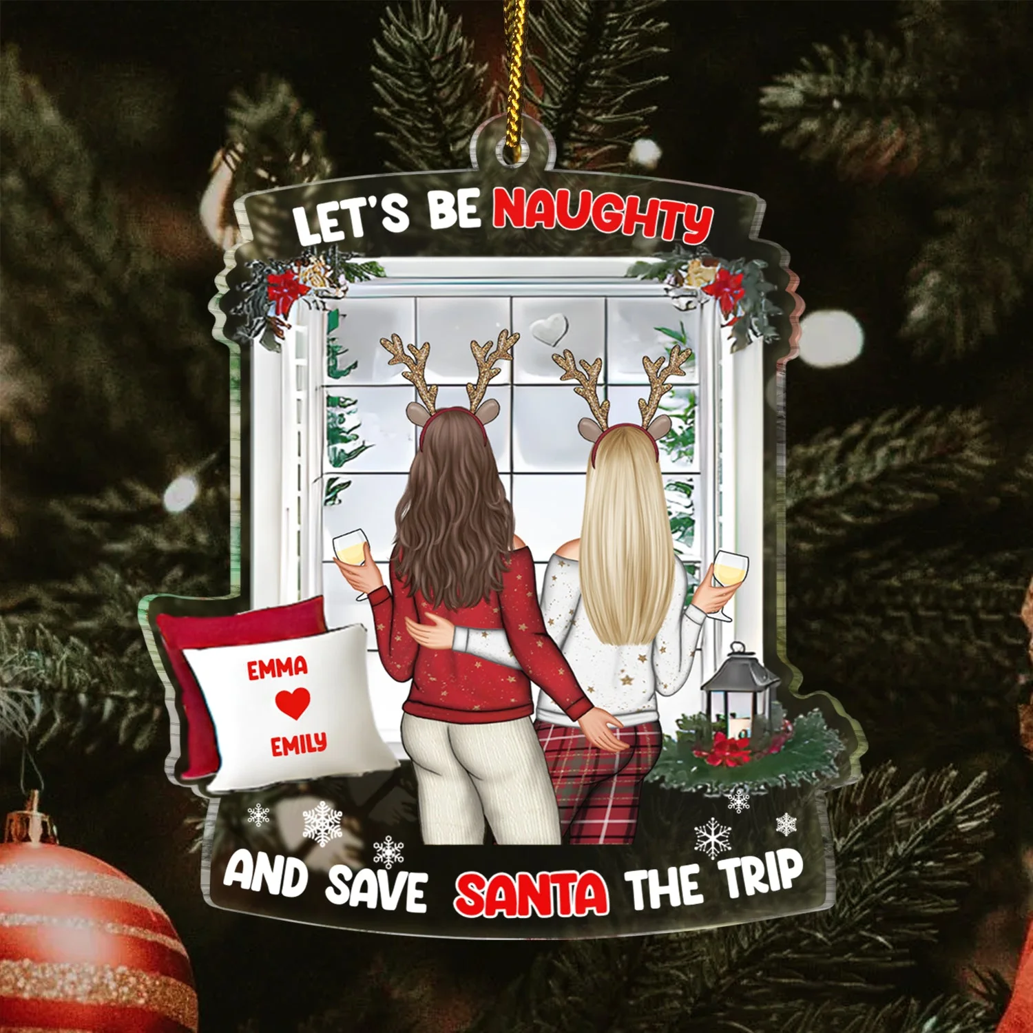Christmas Couple Let's Be Naughty - Gift For Couples - Personalized Custom Shaped Acrylic Ornament - Image 3