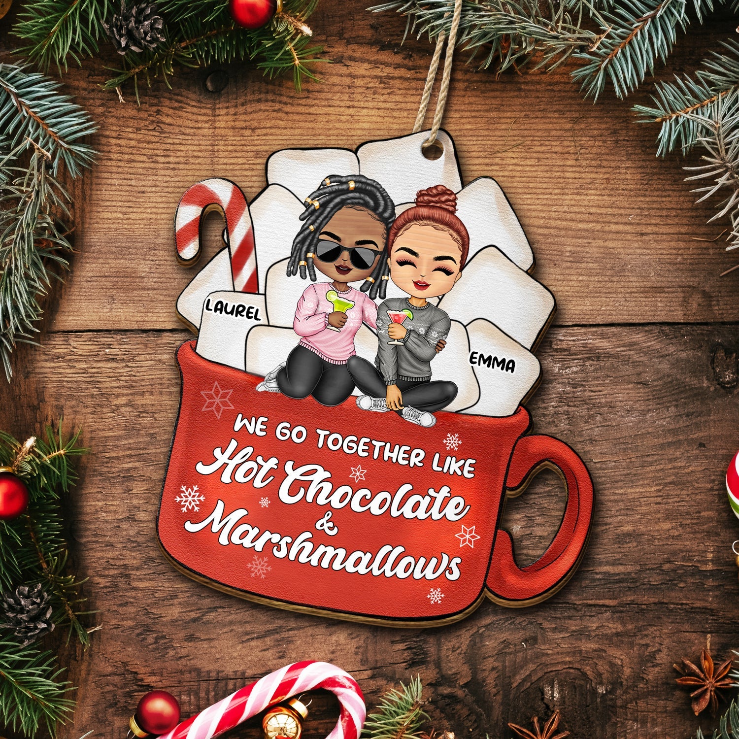 Christmas Couple Like Hot Chocolate & Marshmallow - Gift For Couples - Personalized Custom Shaped Wooden Ornament - Image 5