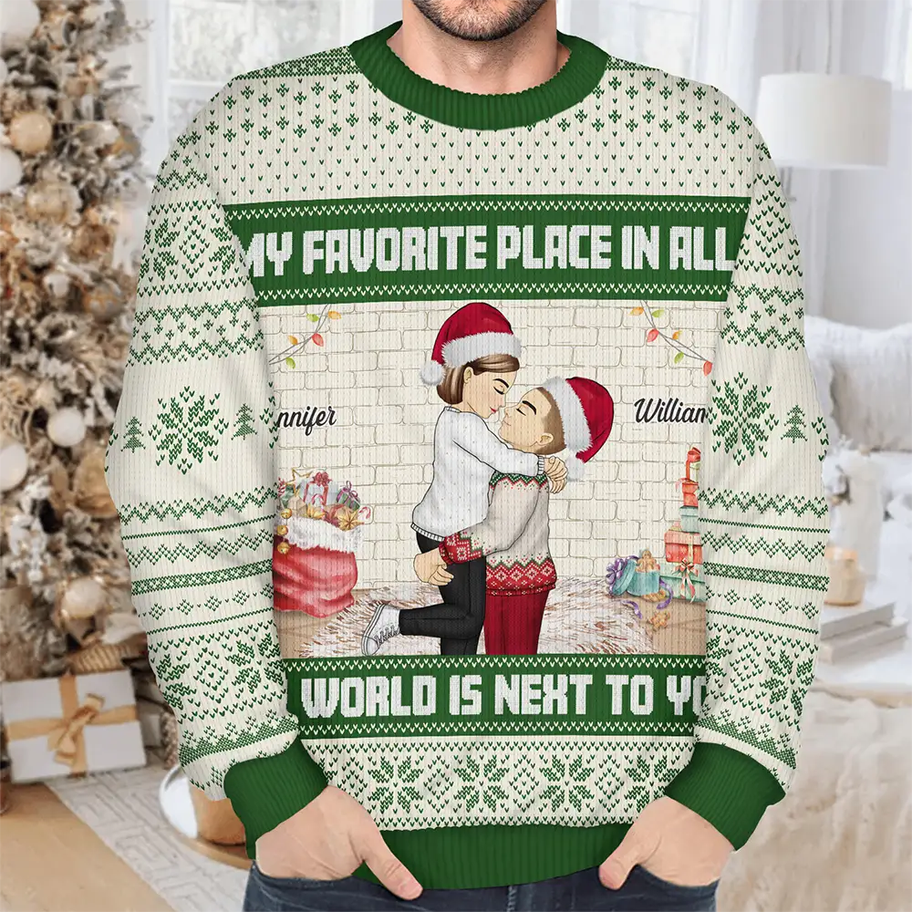 Christmas Couple My Favorite Place In The World - Personalized Unisex Ugly Sweater - Image 4